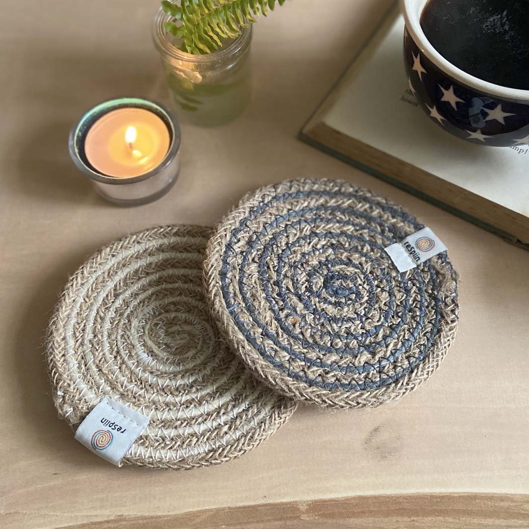 Spiral Jute Coaster - Green Tulip