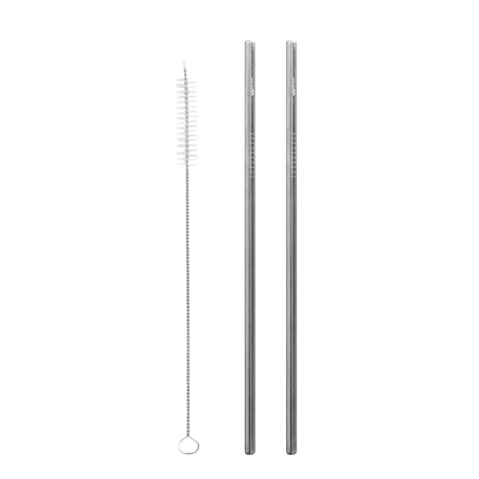 Stainless Steel Straws - Set of 2 + Brush - Green Tulip