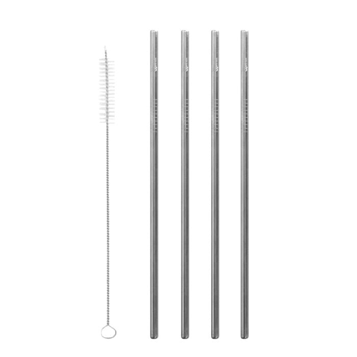 Stainless Steel Straws - Set of 4 + Brush - Green Tulip