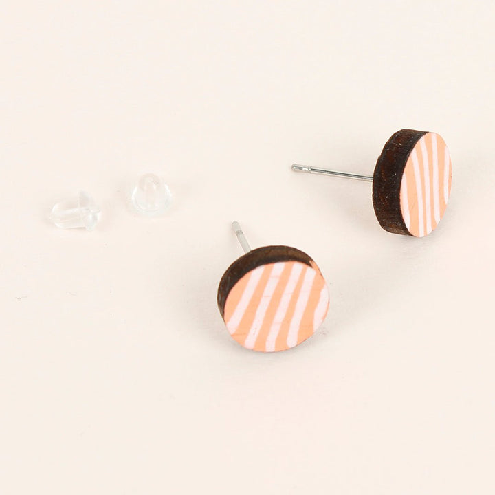 Stripe Wooden Stud Earrings - Neon Orange - Green Tulip