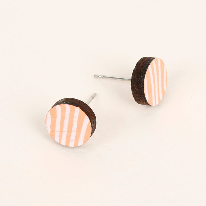 Stripe Wooden Stud Earrings - Neon Orange - Green Tulip