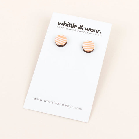 Stripe Wooden Stud Earrings - Neon Orange