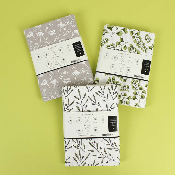 Swedish Sponge Cloth & Tea Towel Set - Fern - Green Tulip