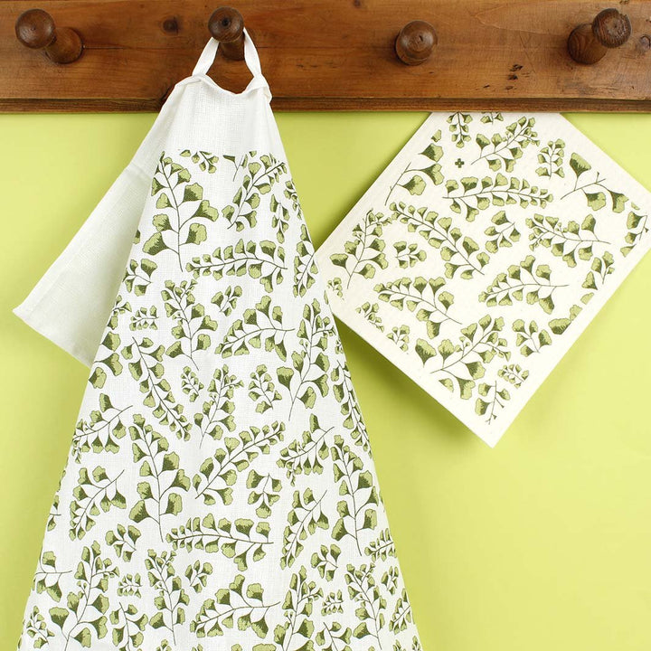 Swedish Sponge Cloth & Tea Towel Set - Fern - Green Tulip