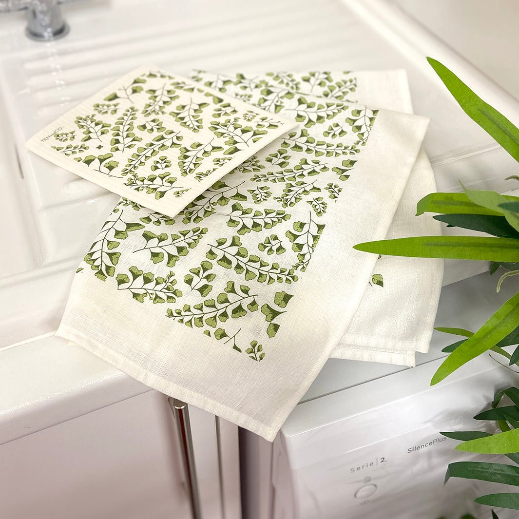 Swedish Sponge Cloth & Tea Towel Set - Fern - Green Tulip