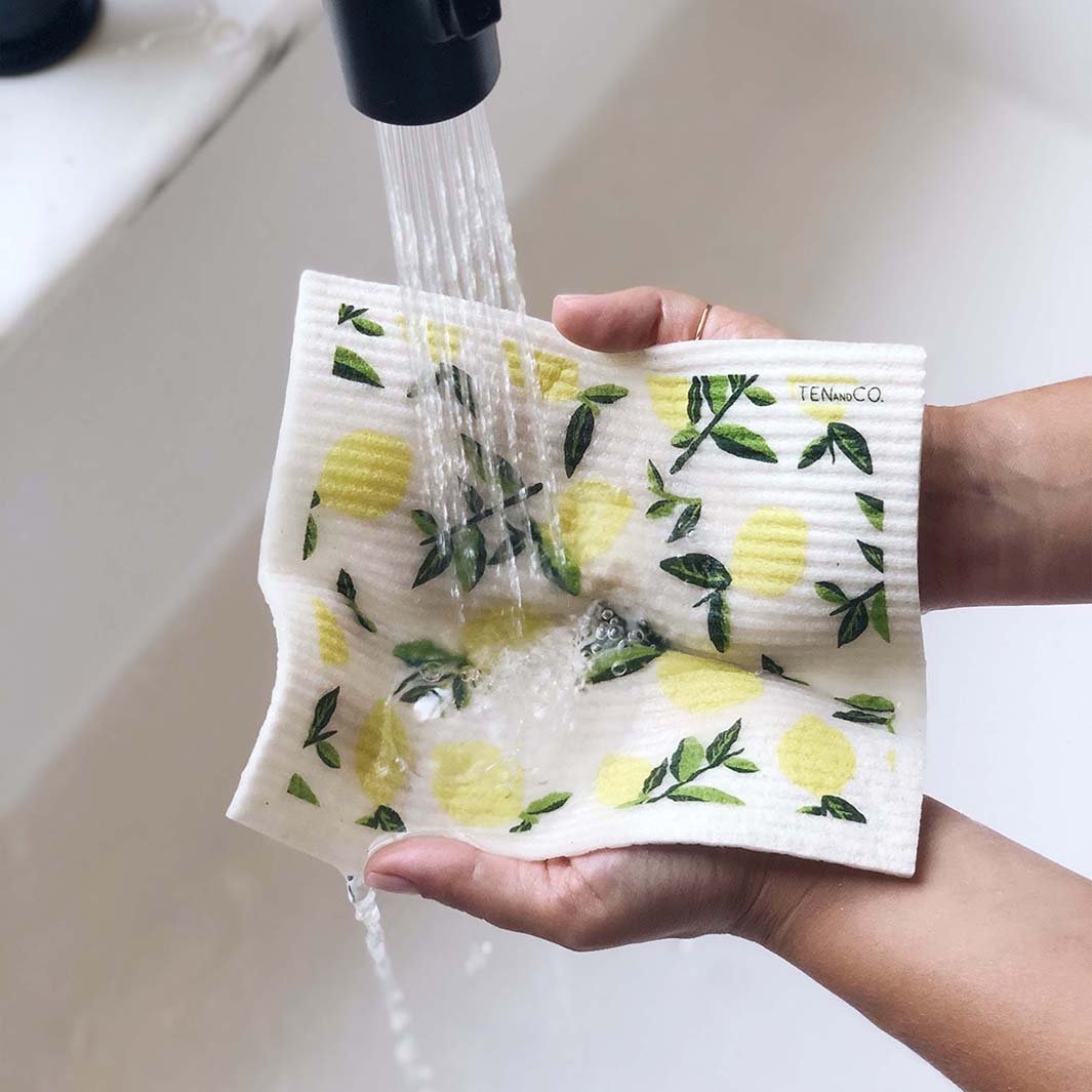 Swedish Sponge Cloth & Tea Towel Set - Lemon - Green Tulip