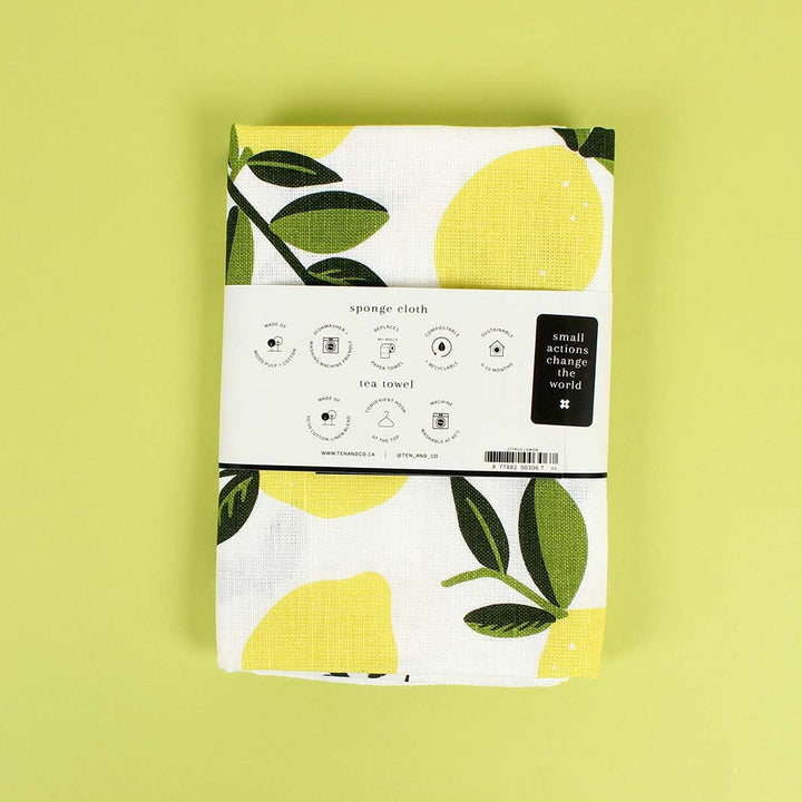 Swedish Sponge Cloth & Tea Towel Set - Lemon - Green Tulip