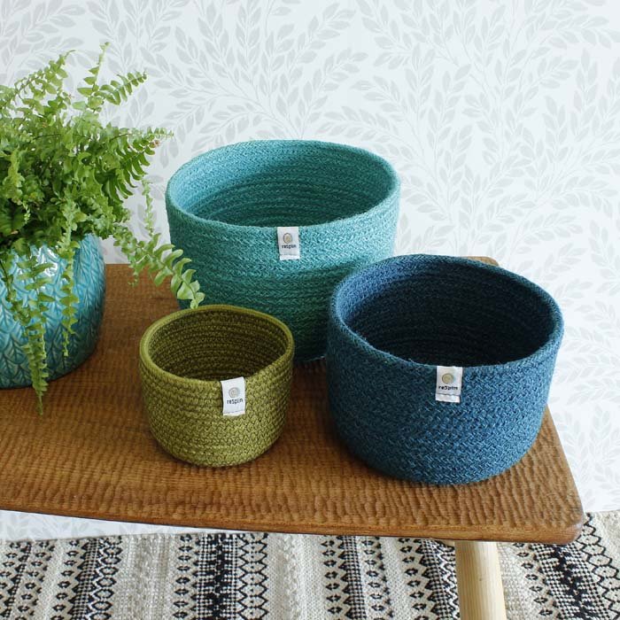 Tall Jute Basket Set - Ocean - Green Tulip