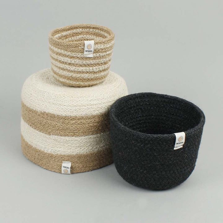 Tall Jute Basket Set - Pebble - Green Tulip