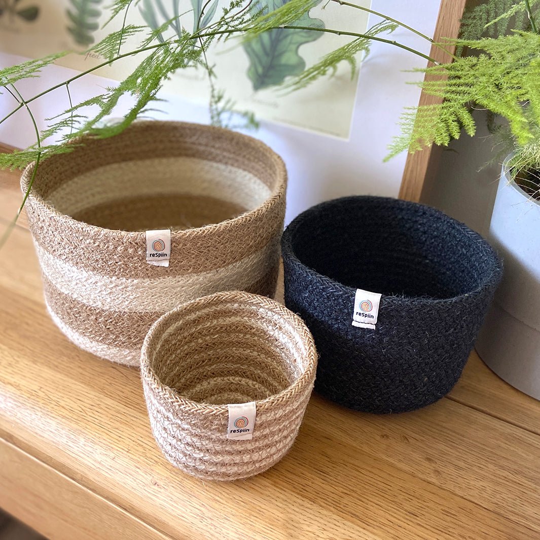 Tall Jute Basket Set - Pebble - Green Tulip