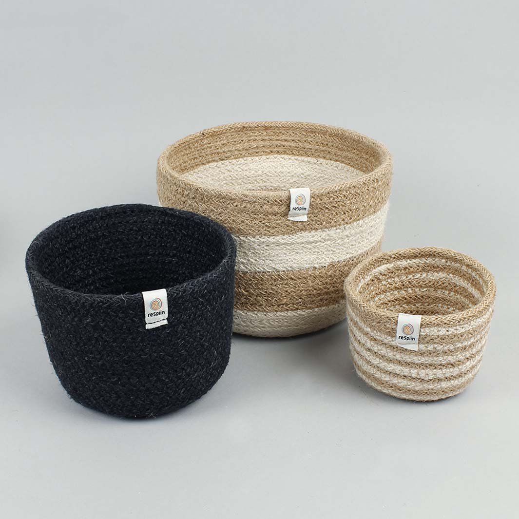 Tall Jute Basket Set - Pebble - Green Tulip