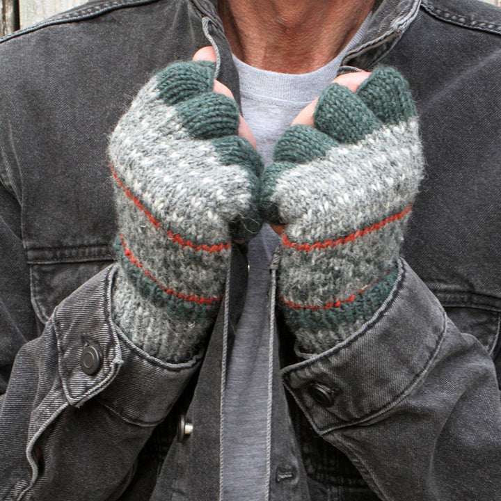 Tromso Graphite Fingerless Gloves - Green Tulip