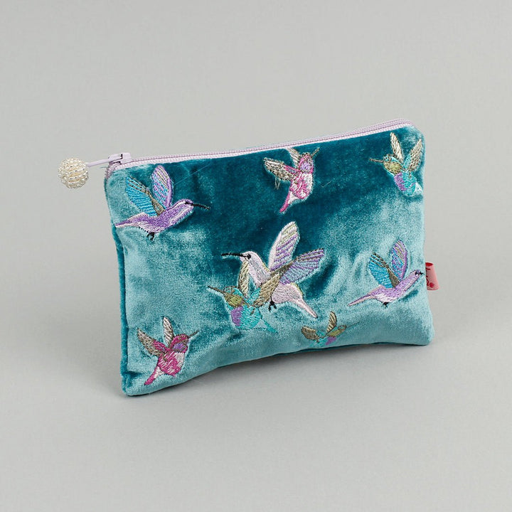 Velvet Embroidered Coin Purse - Green Tulip