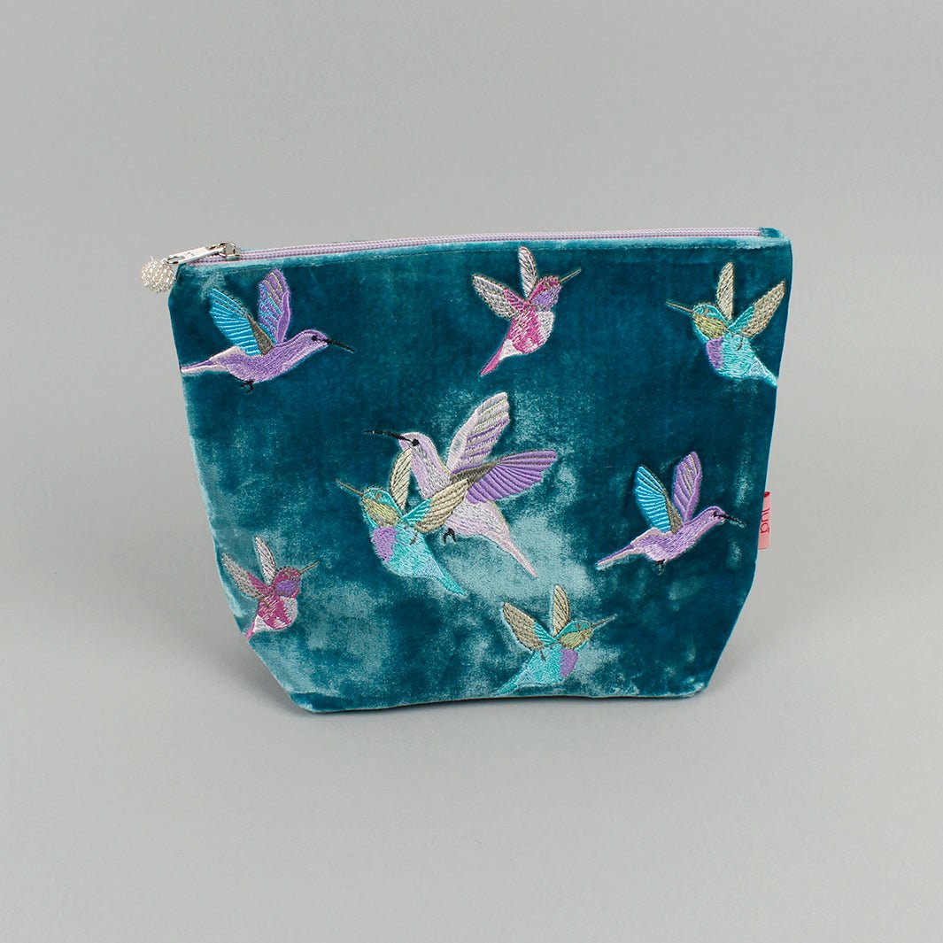 Velvet Embroidered Cosmetic Bag - Green Tulip