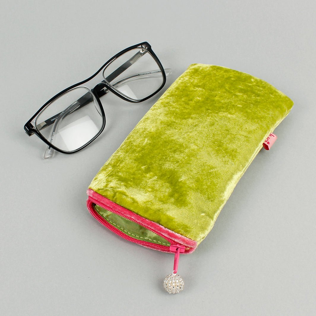 Velvet Glasses Purse - Green Tulip