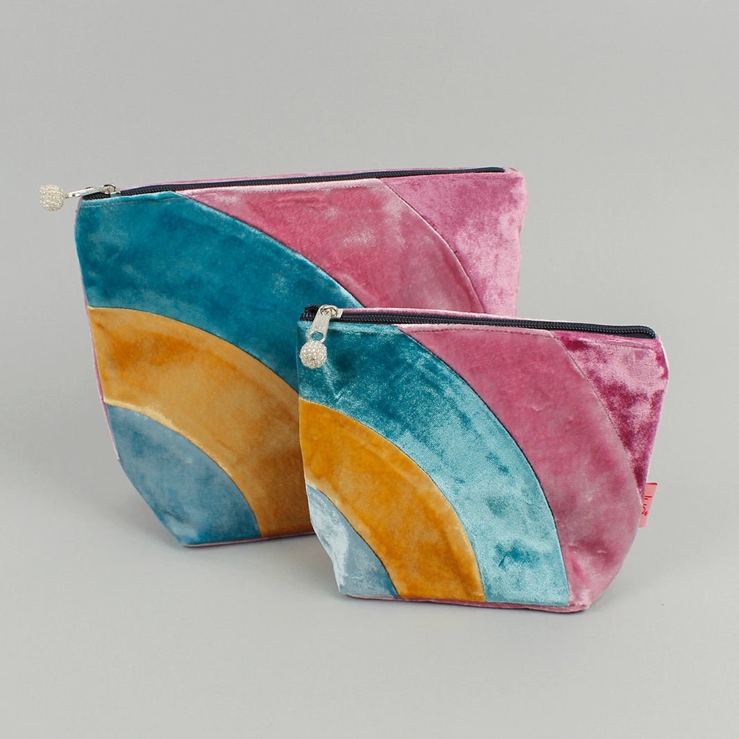 Velvet Rainbow Patch Cosmetic Bag - Green Tulip