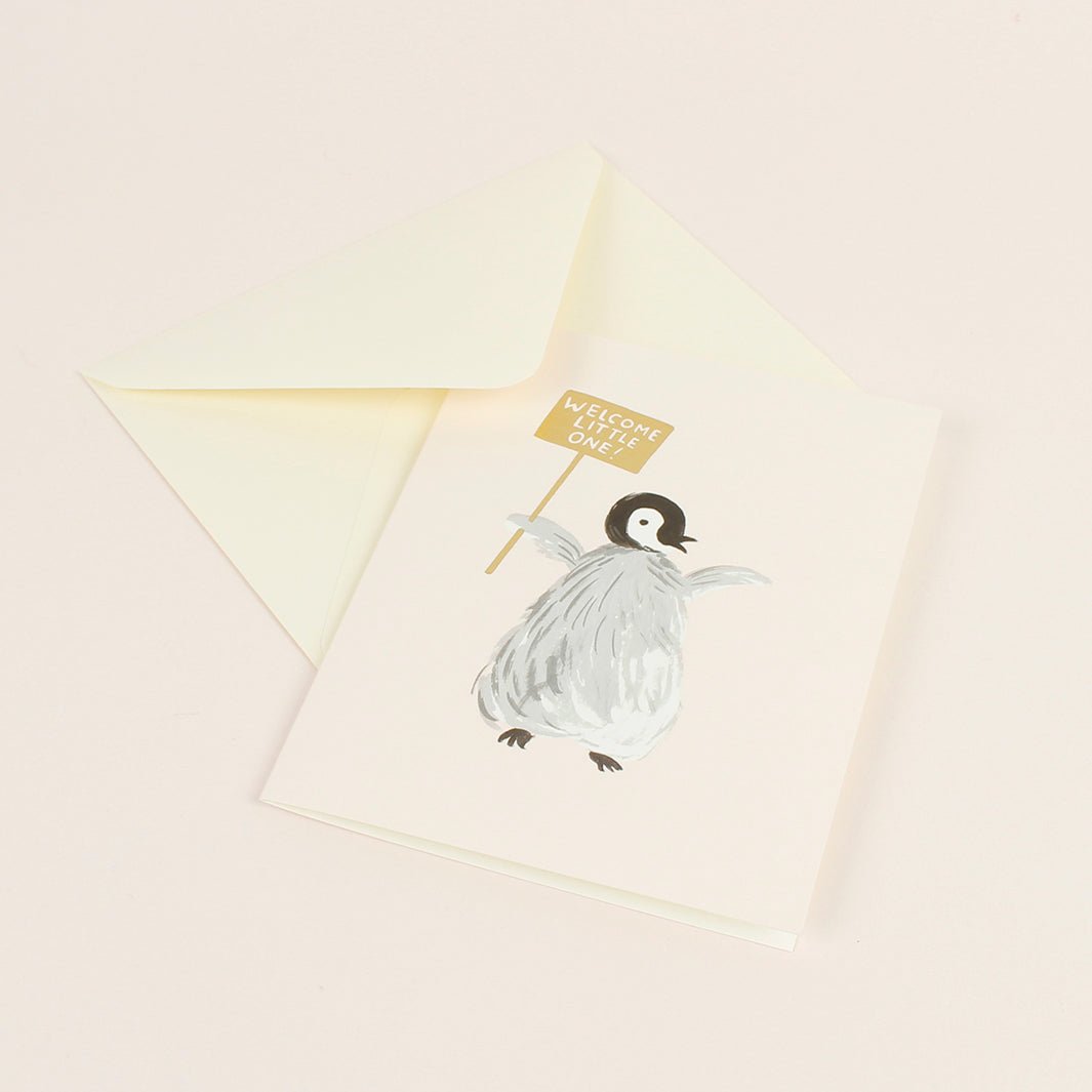 Welcome Little One Penguin Card - Green Tulip