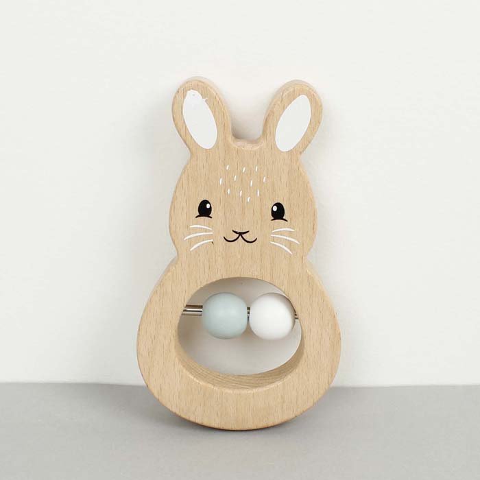 Wood Rabbit Rattle - Green Tulip