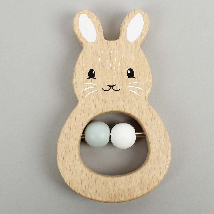 Wood Rabbit Rattle - Green Tulip