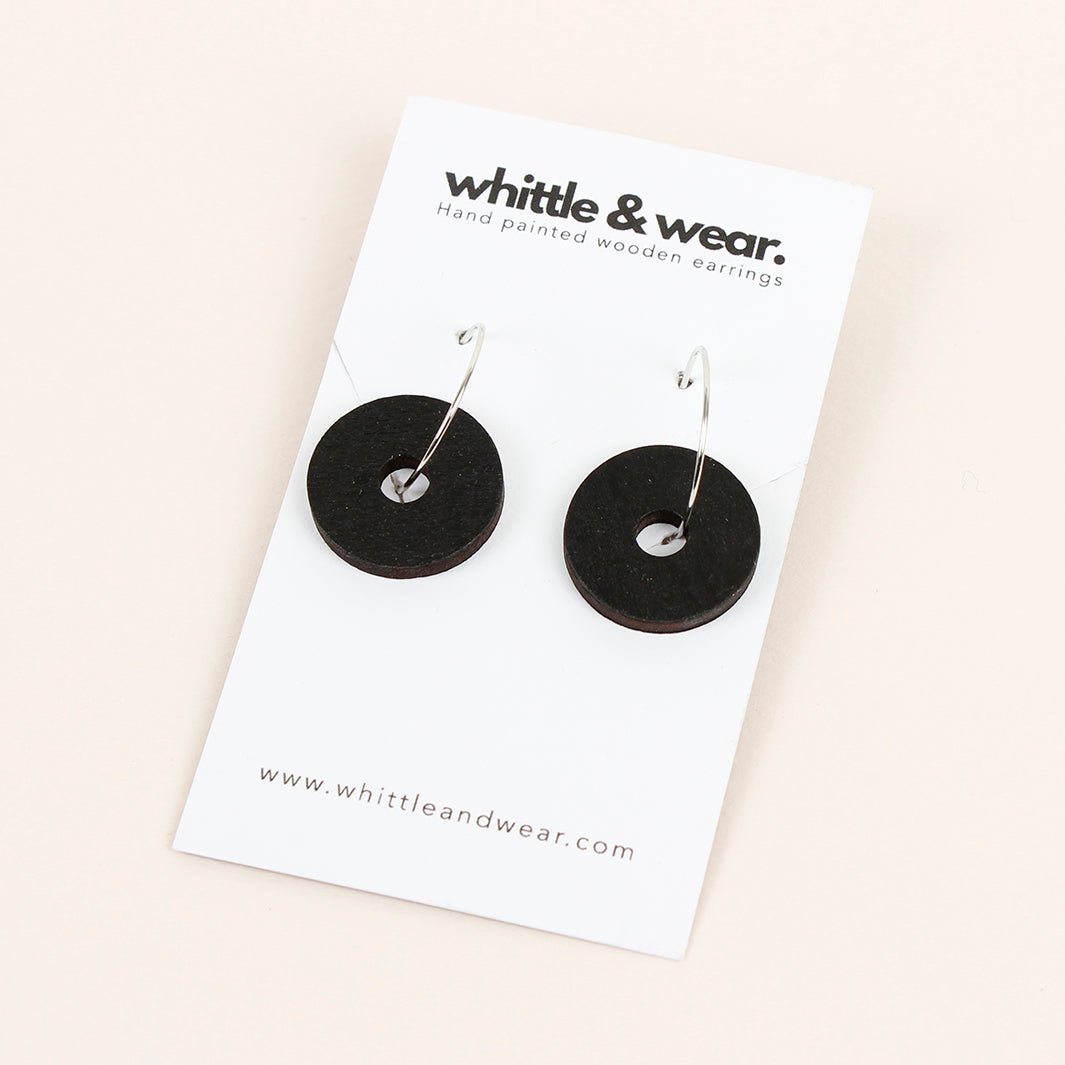 Wooden Disc Hoop Earrings - Black - Green Tulip