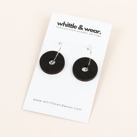 Wooden Disc Hoop Earrings - Black