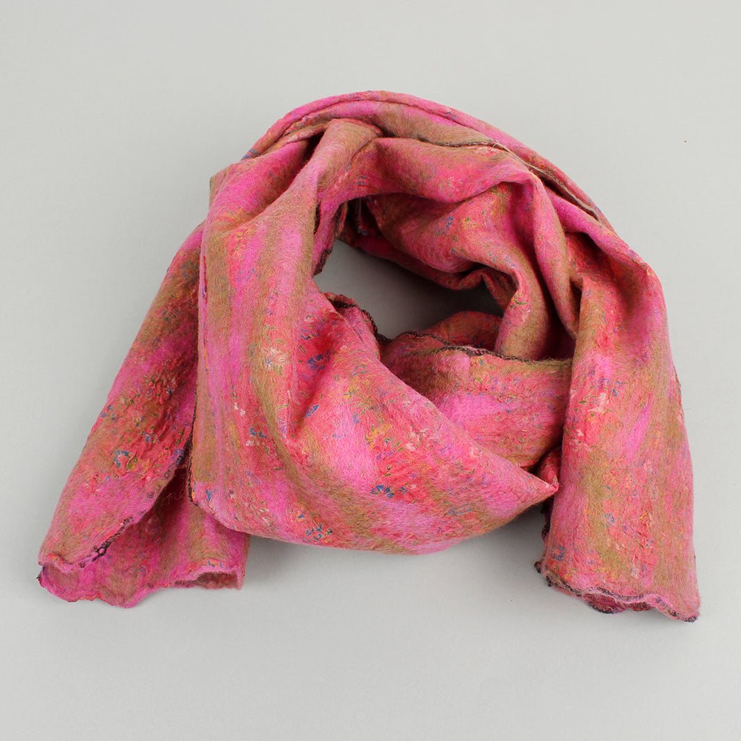 Yamala Felted Silk Scarf - Blush Pink - Green Tulip