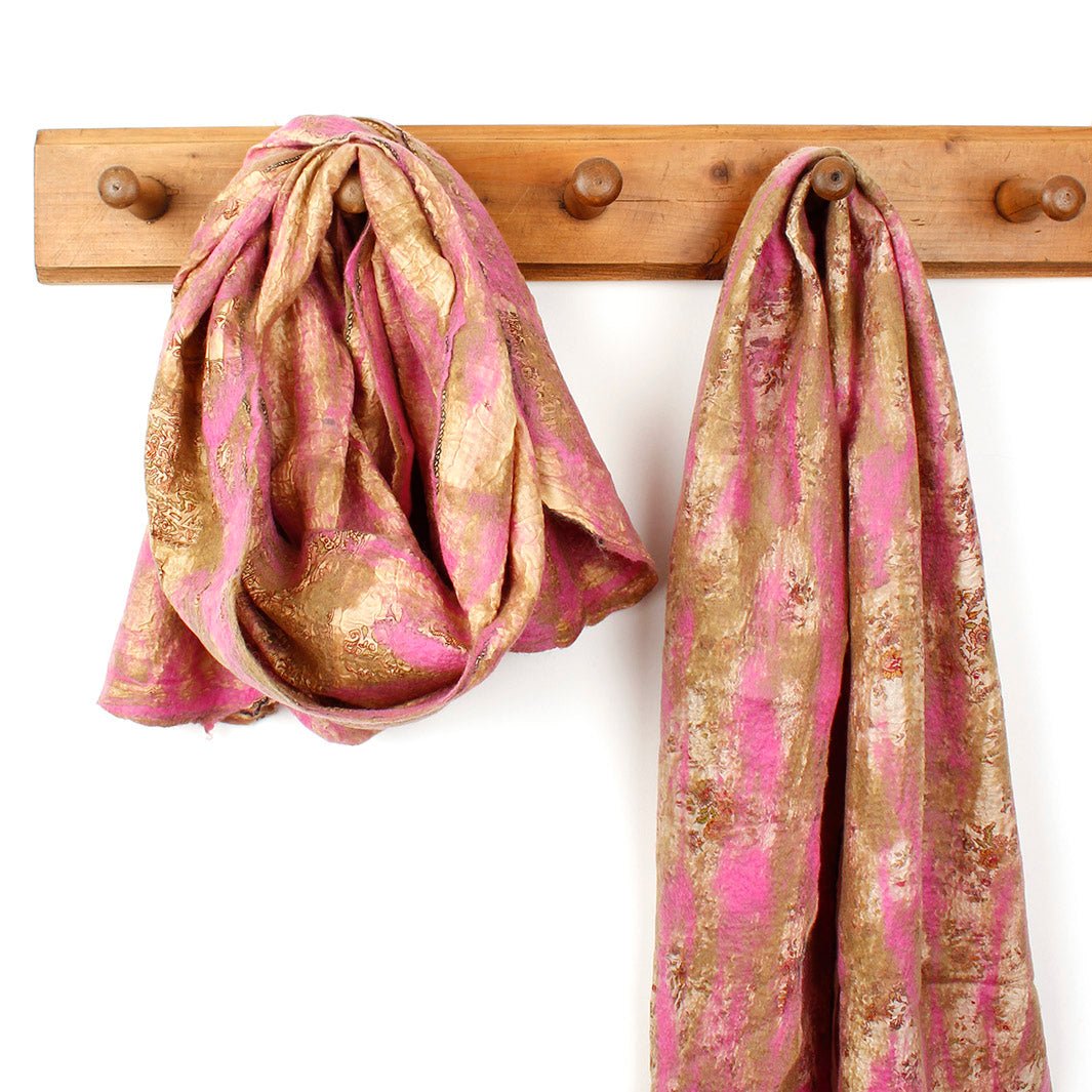 Yamala Felted Silk Scarf - Blush Pink - Green Tulip