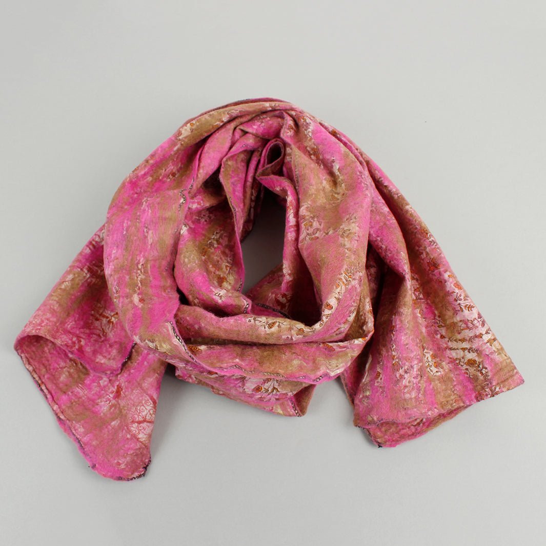 Yamala Felted Silk Scarf - Blush Pink - Green Tulip