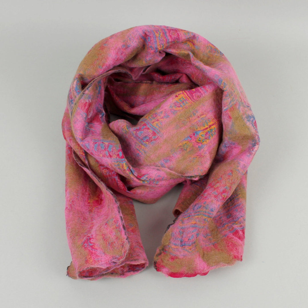 Yamala Felted Silk Scarf - Blush Pink - Green Tulip