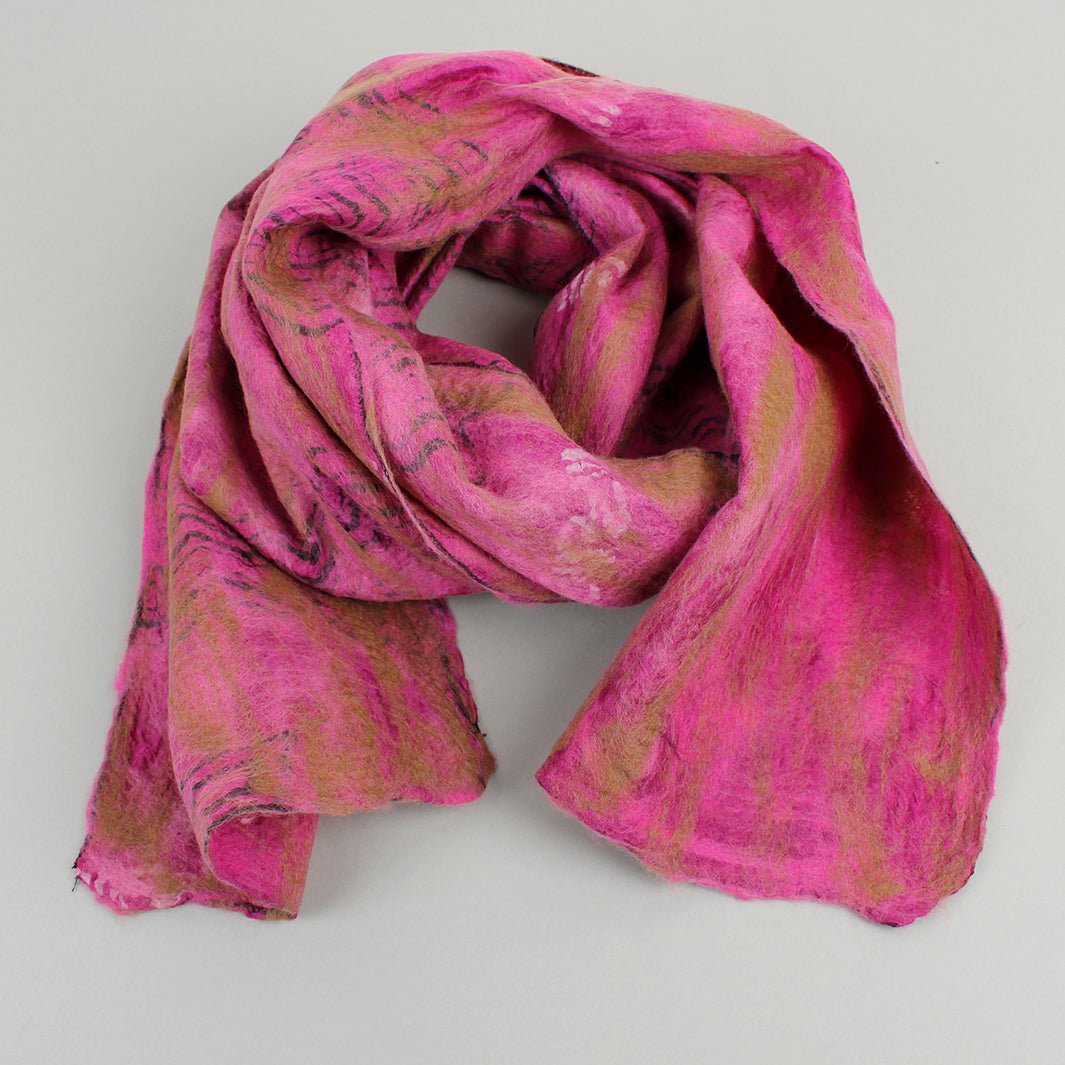 Yamala Felted Silk Scarf - Blush Pink - Green Tulip