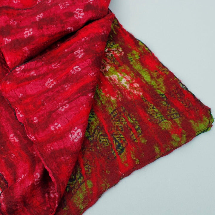 Yamala Felted Silk Scarf - Orange Red - Green Tulip