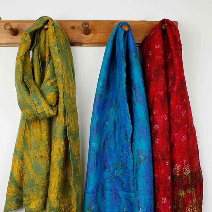 Yamala Felted Silk Scarf - Turquoise/Azure Blue - Green Tulip