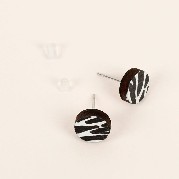 Zebra Print Wooden Stud Earrings - Green Tulip