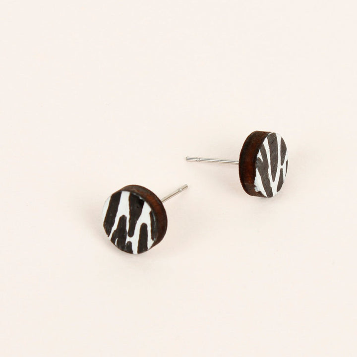 Zebra Print Wooden Stud Earrings - Green Tulip