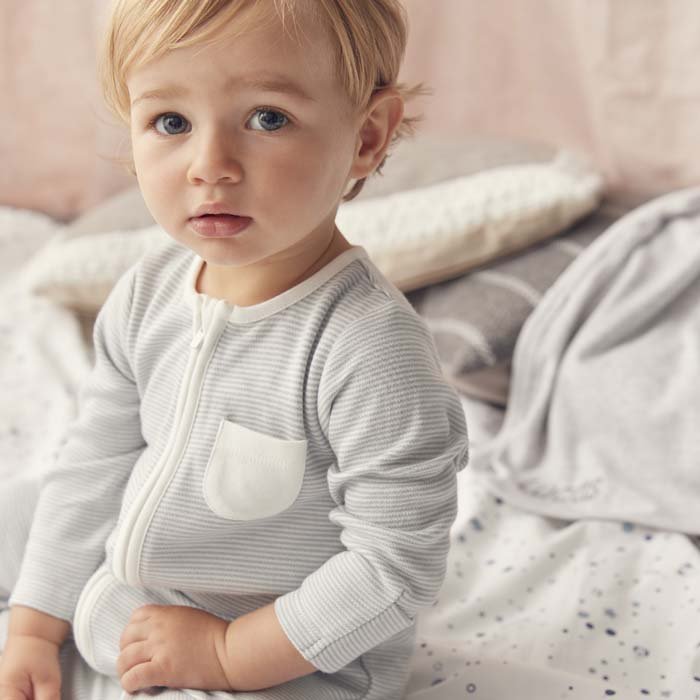 Zip - Up Sleepsuit - Blue Stripe - Green Tulip