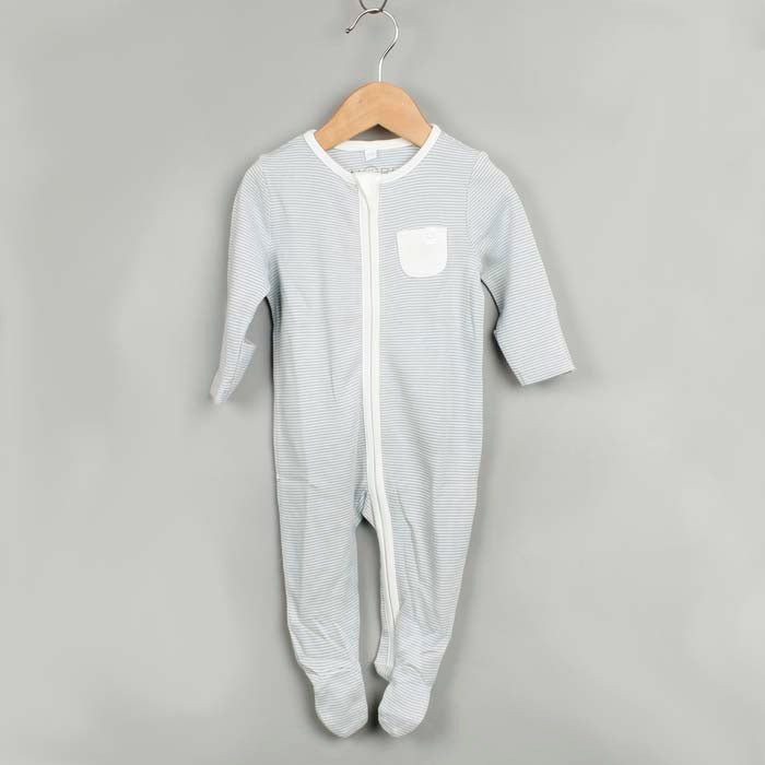 Zip - Up Sleepsuit - Blue Stripe - Green Tulip