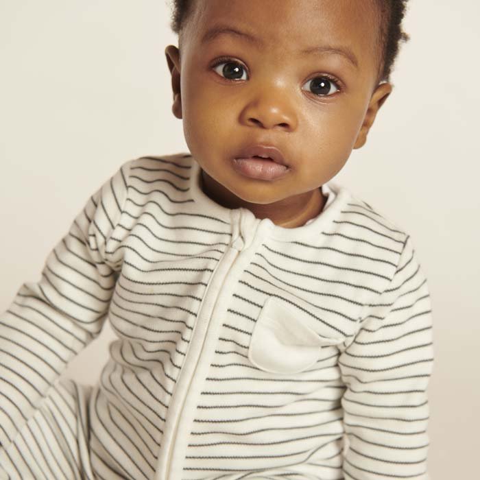 Zip - Up Sleepsuit - Grey Stripe - Green Tulip