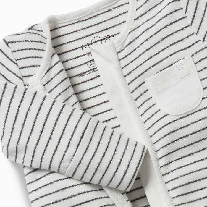 Zip - Up Sleepsuit - Grey Stripe - Green Tulip