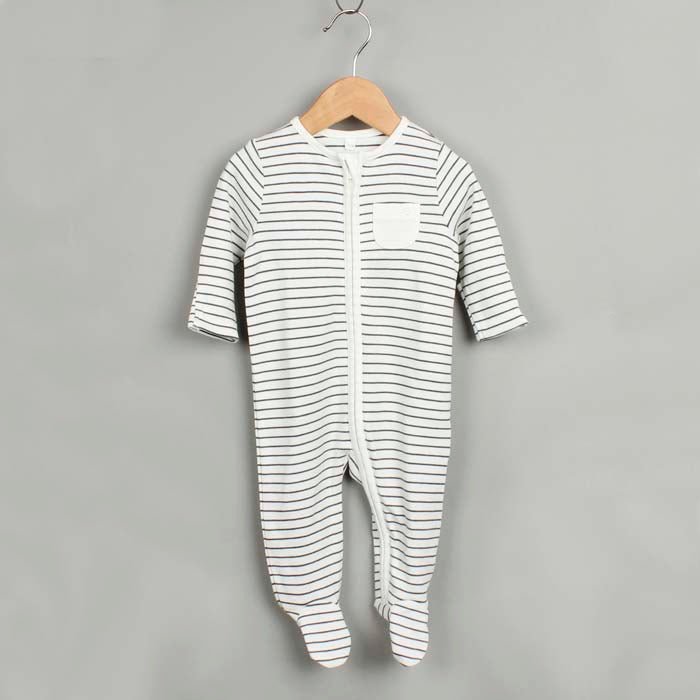 Zip - Up Sleepsuit - Grey Stripe - Green Tulip