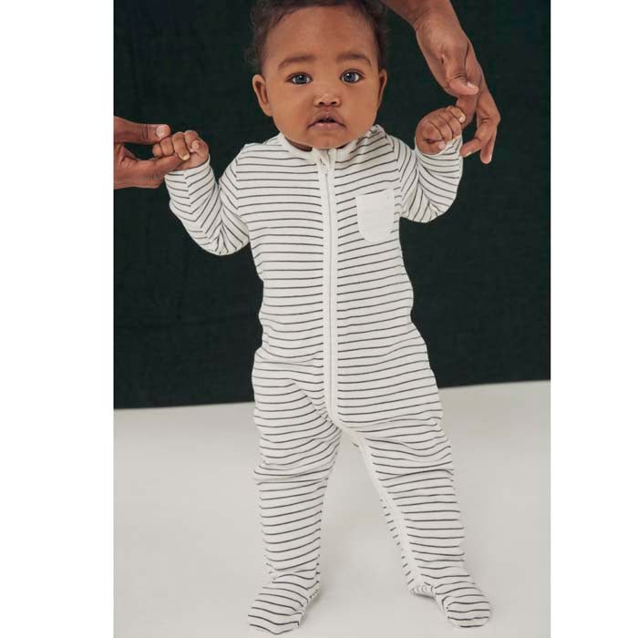 Zip - Up Sleepsuit - Grey Stripe - Green Tulip