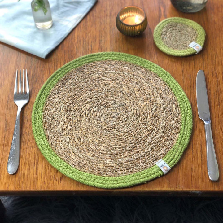 *NQP* Woven Seagrass + Jute Tablemat - NATURAL/GREEN